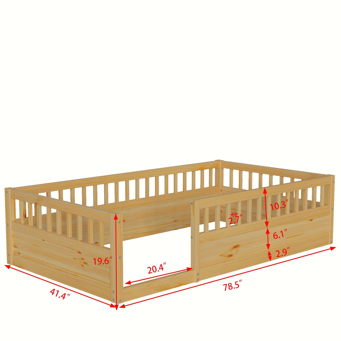 Twin Floor Bed Frame with Fence – Montessori Bed