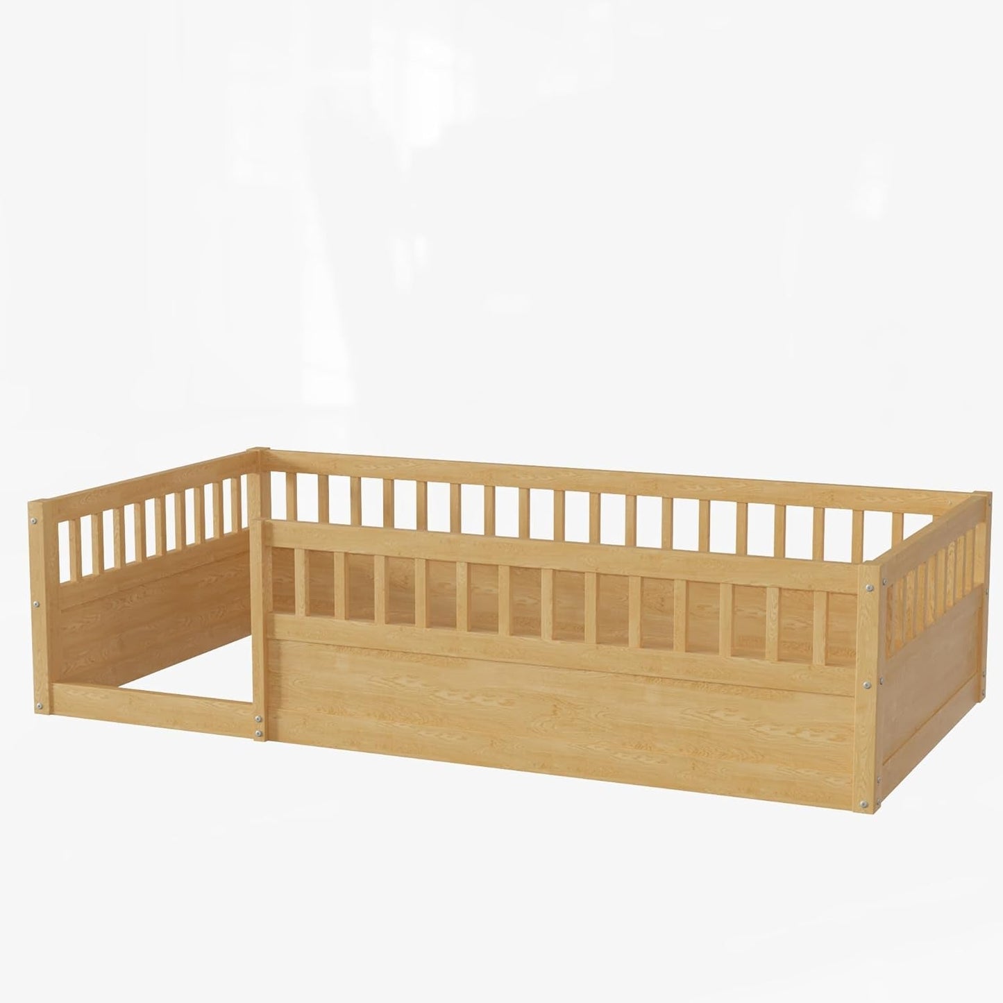 Montessori Twin Floor Bed with High Fence Natural