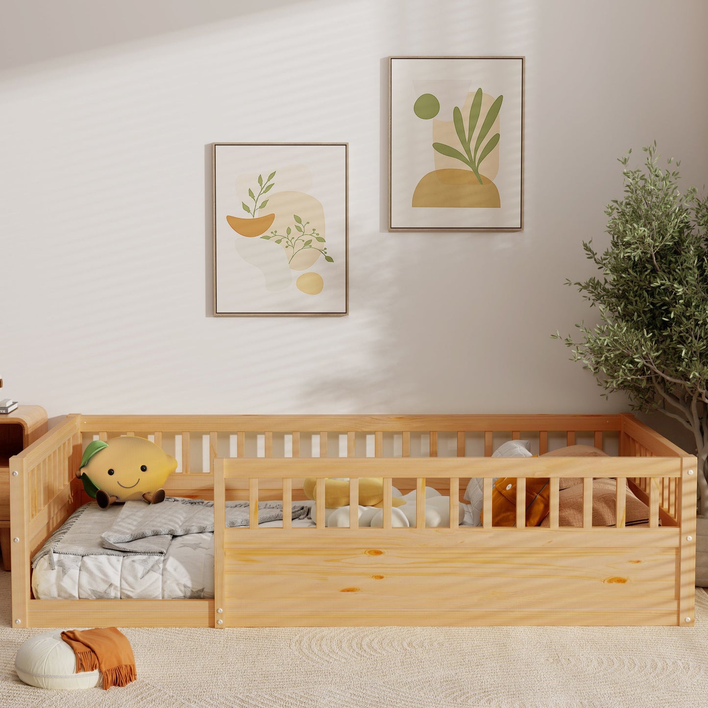 Twin Floor Bed Frame with Fence – Montessori Bed