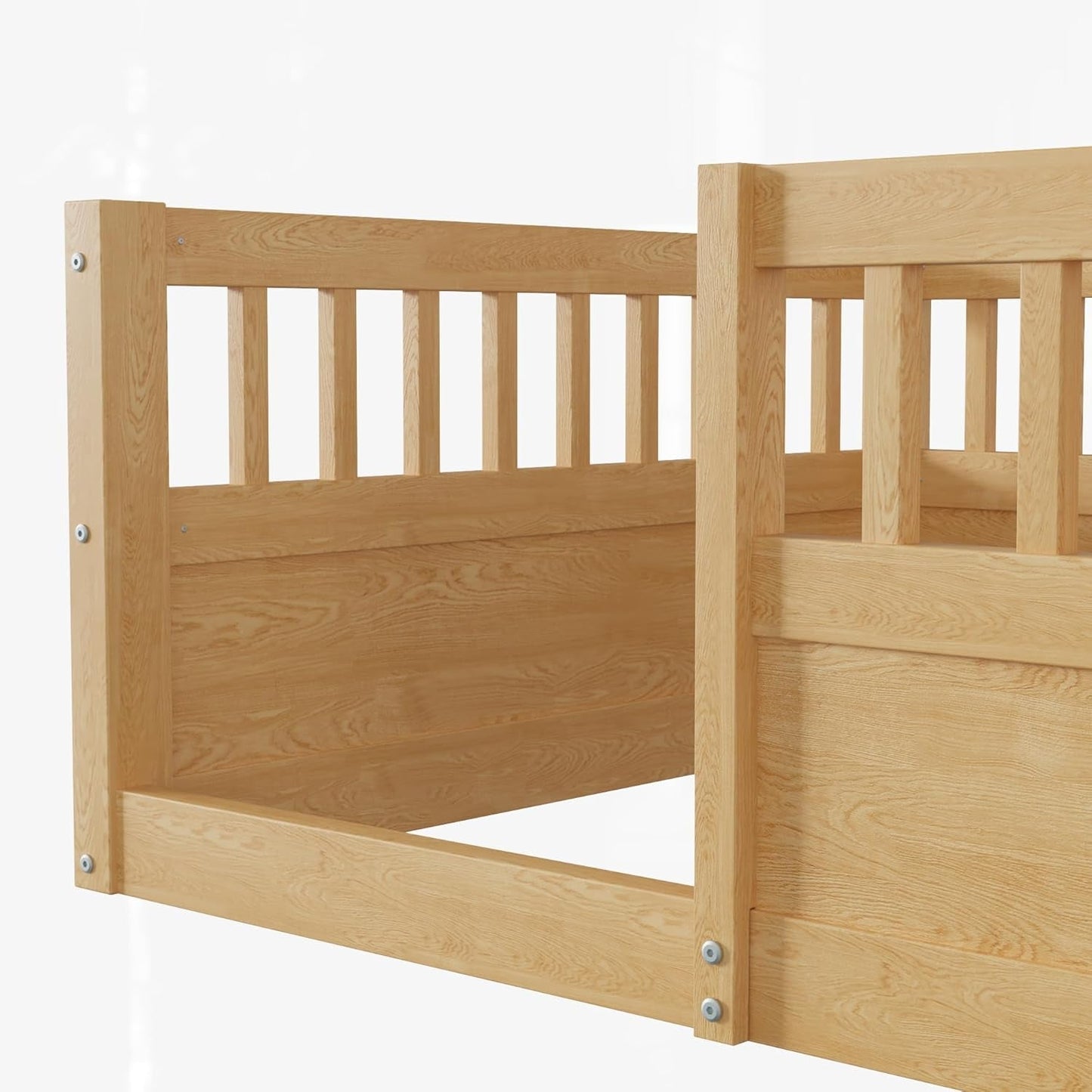 Montessori Twin Floor Bed with High Fence Natural