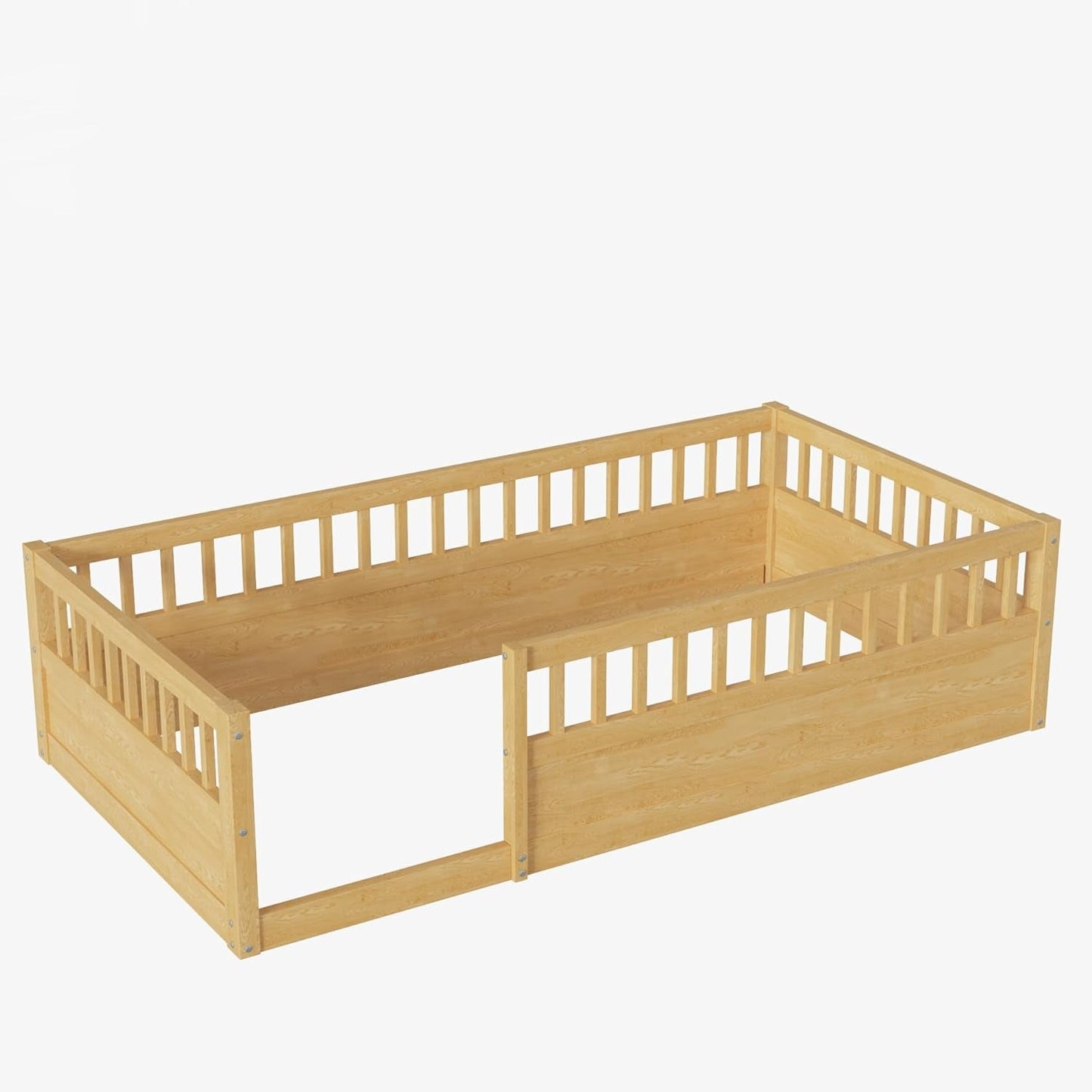 Montessori Twin Floor Bed with High Fence Natural